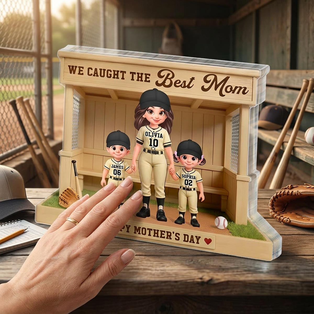 We Caught The Best Mom Baseball Dugout - Personalized Acrylic Block Plaque - Mother's Day Gift For Baseball Mom