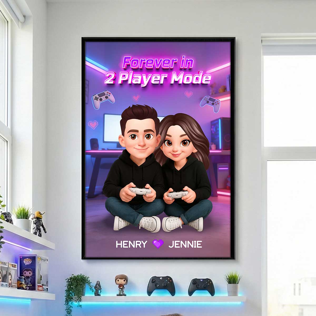 Forever In 2 Player Mode Gaming Couple - Personalized Poster - Heartfelt Valentine, Anniversary Gift For Gamers, For Him, For Her