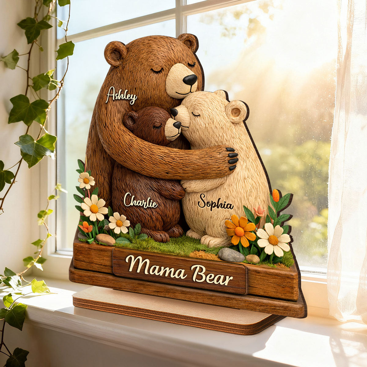 Mama Bear - Personalized 2-Layered Wooden Plaque - Sentimental Gift for Mom, Grandma