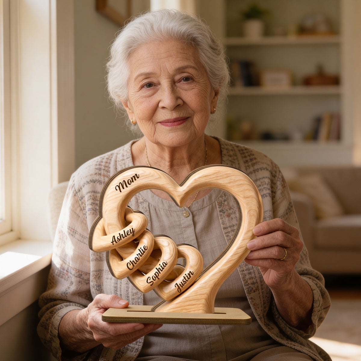 Mom Grandma Heart 2D Flat Plaque - Personalized 2-Layered Wooden Plaque - Sentimental Mother's Day Gift for Mom, Wife