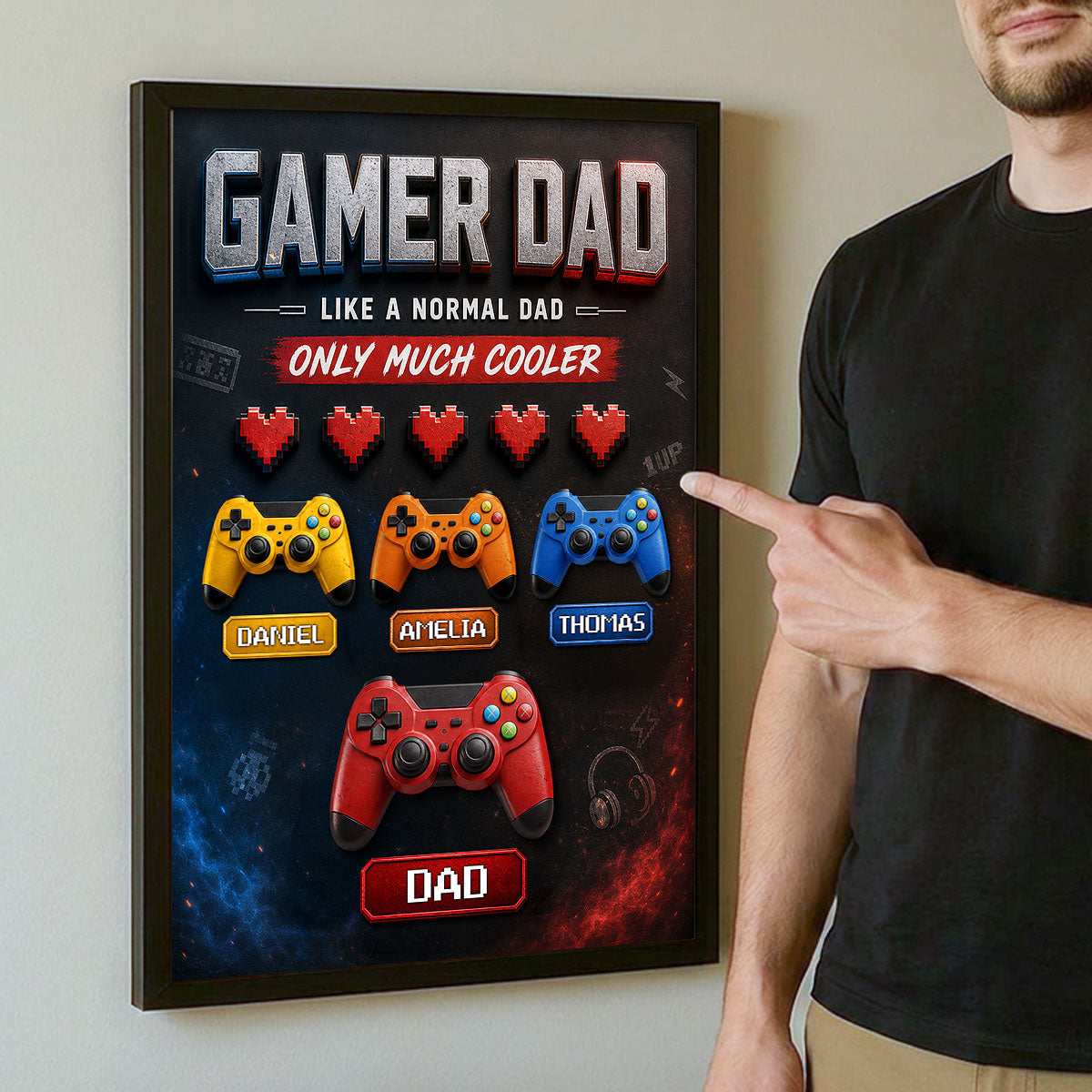 Gamer Dad Much Cooler - Personalized Poster - Father's Day Gift for Gamer Dad, Husband