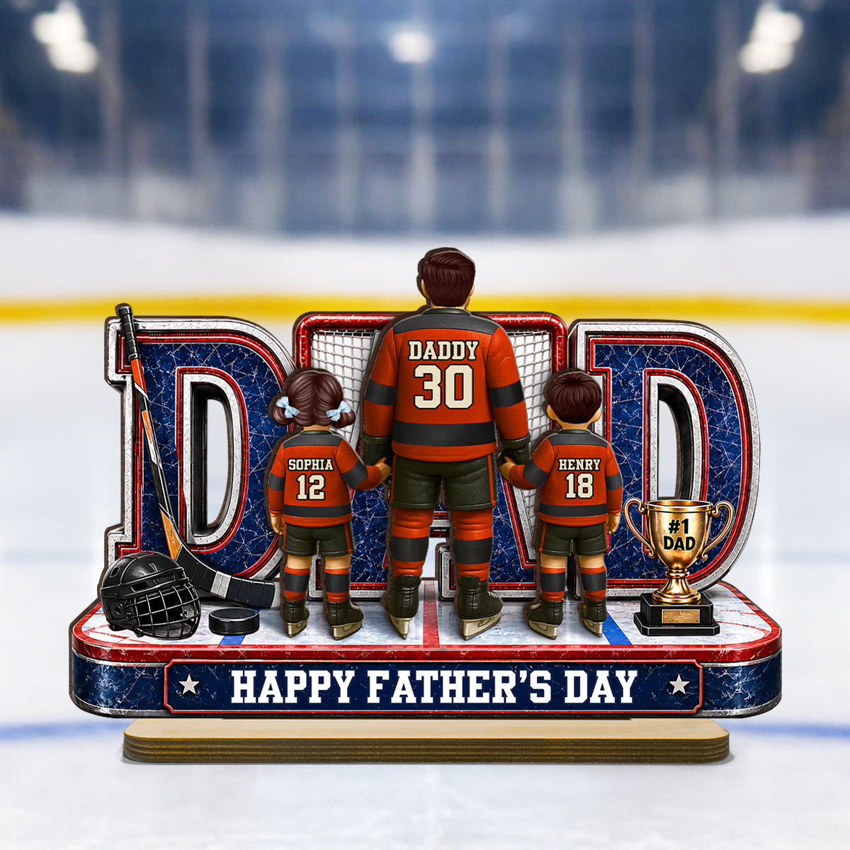MVP Hockey Dad & Kids Together - Personalized 2-Layered Wooden Plaque -  Gift For Dad, Husband