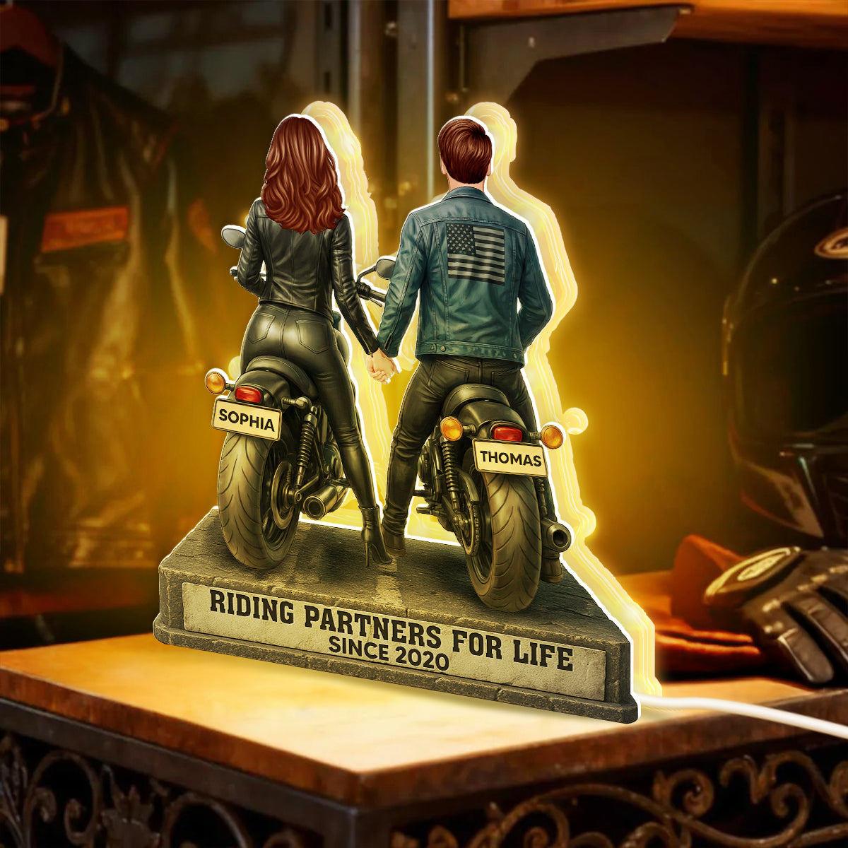 Biker Couple Riding Partners for Life - Personalized Light Box - Sentimental Gift for her, for him