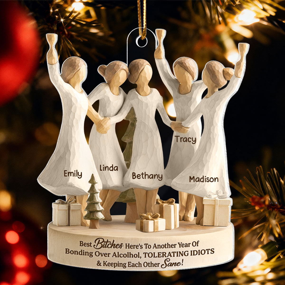 Here's to Another Year of Bonding over Alcohol - Personalized Acrylic Ornament - Christmas Gift for Best Friends