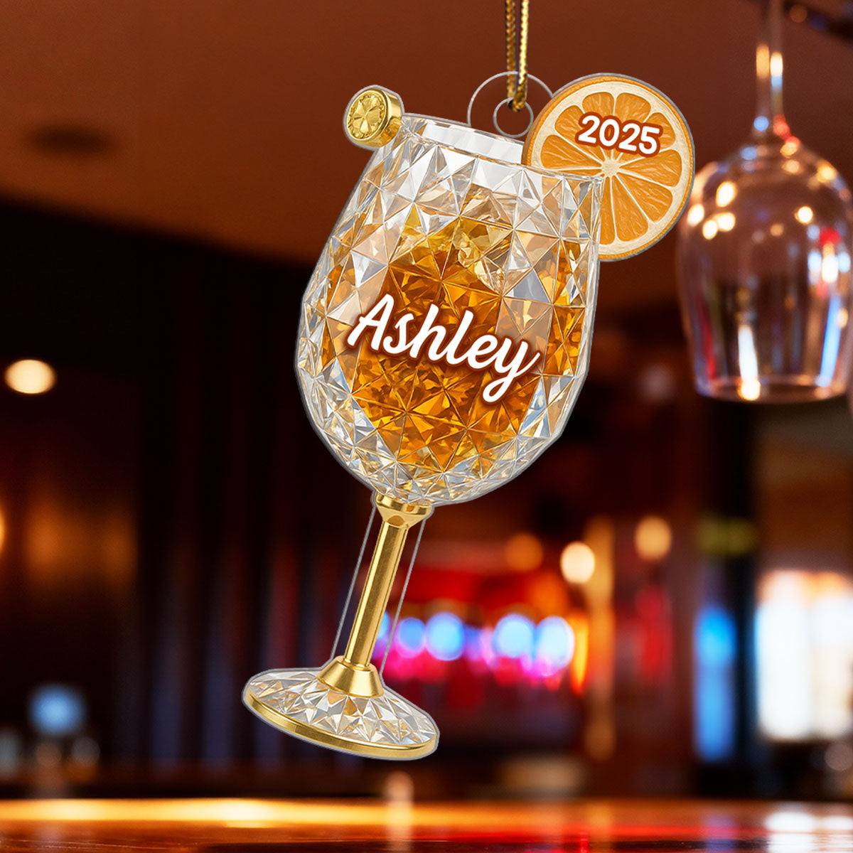 Handblown Glass Aperol Spritz Crystal Effect - Personalized Acrylic Ornament - Unique Christmas Gift For Besties, Cocktail Lover