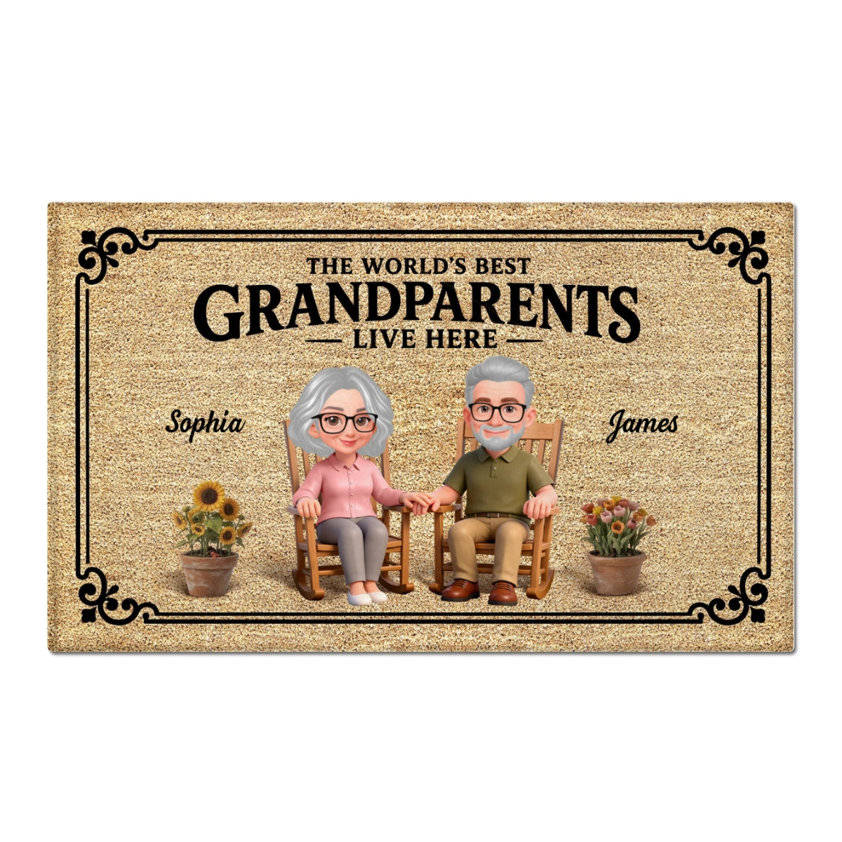 World's Best Grandparents Live Here - Personalized Doormat - Home Decor Gift, Grandkids Welcome Decorations