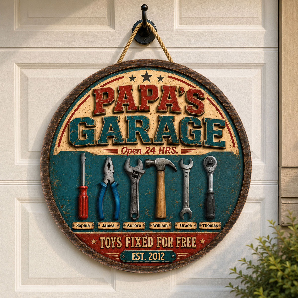 Papa Dad's Garage Toys Fixed For Free Custom Kid Name 2D Flat - Personalized Wooden Garage Sign - Father's Day Gift For Mechanic Dad, Grandpa