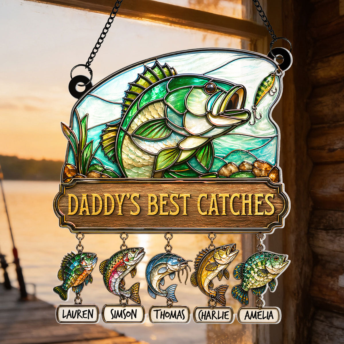 Daddy's Best Catches Fishing - Personalized Suncatcher - Heartfelt Gift For Fishing Dad, Gift For Husband