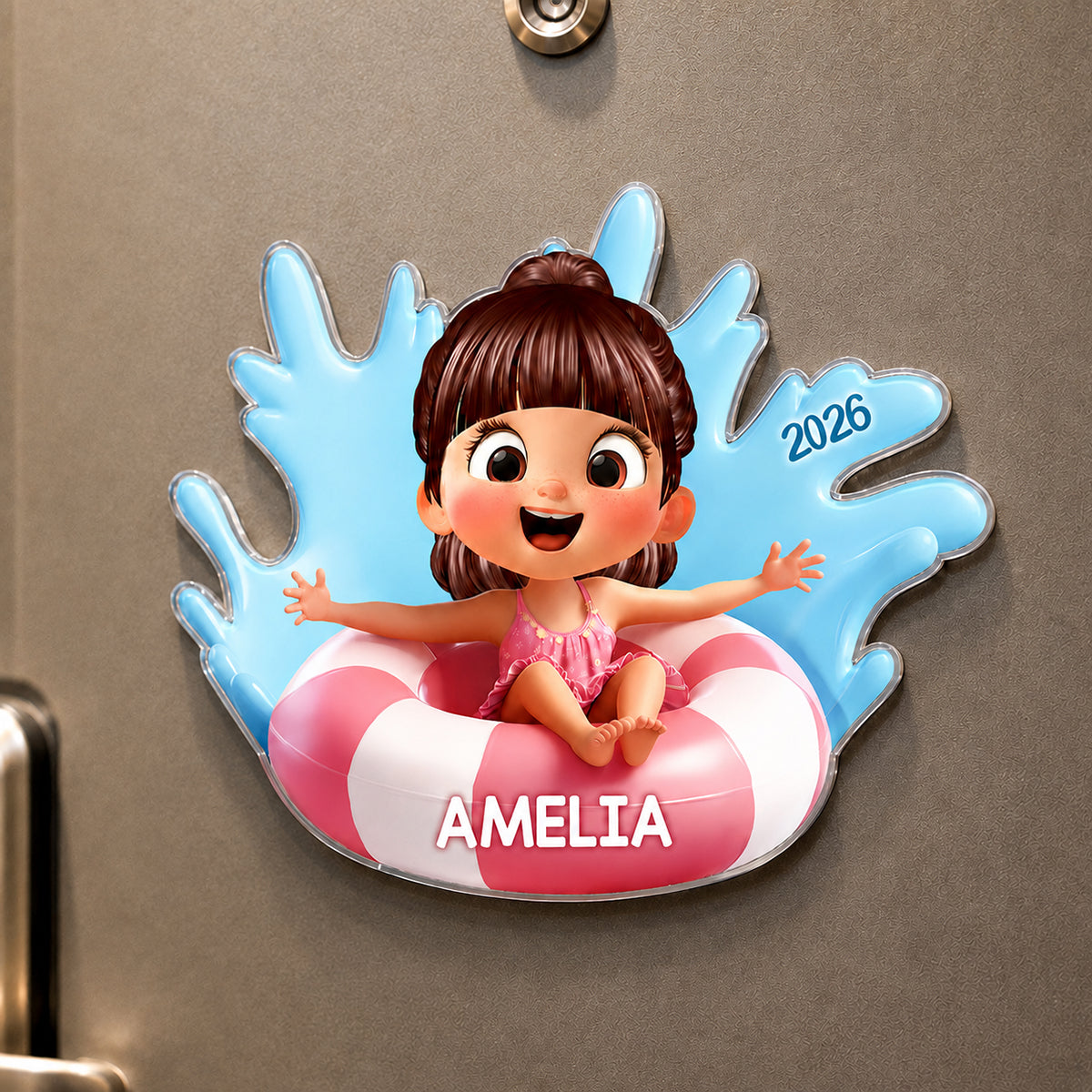 Cute Kid On Float - Personalized Cruise Ship Door Magnet - Cruise Trip Keepsake For Kids