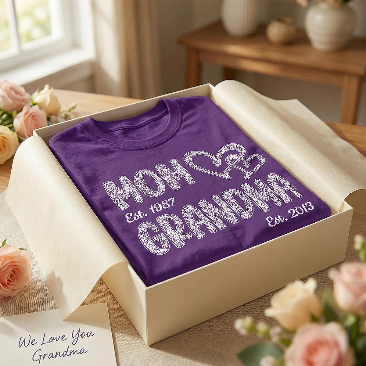 Mom Grandma Lace Pattern Est Year - Personalized Shirt - Gift For Grandma, Mom