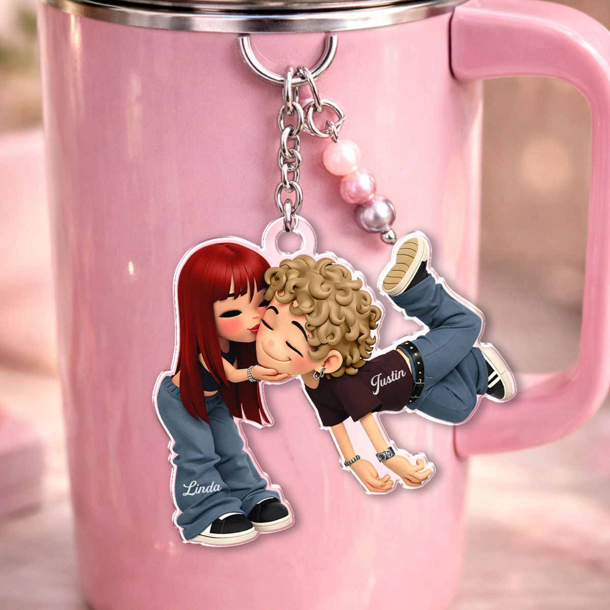 Romantic Cartoon Couple - Personalized Keychain - Gift for Couple