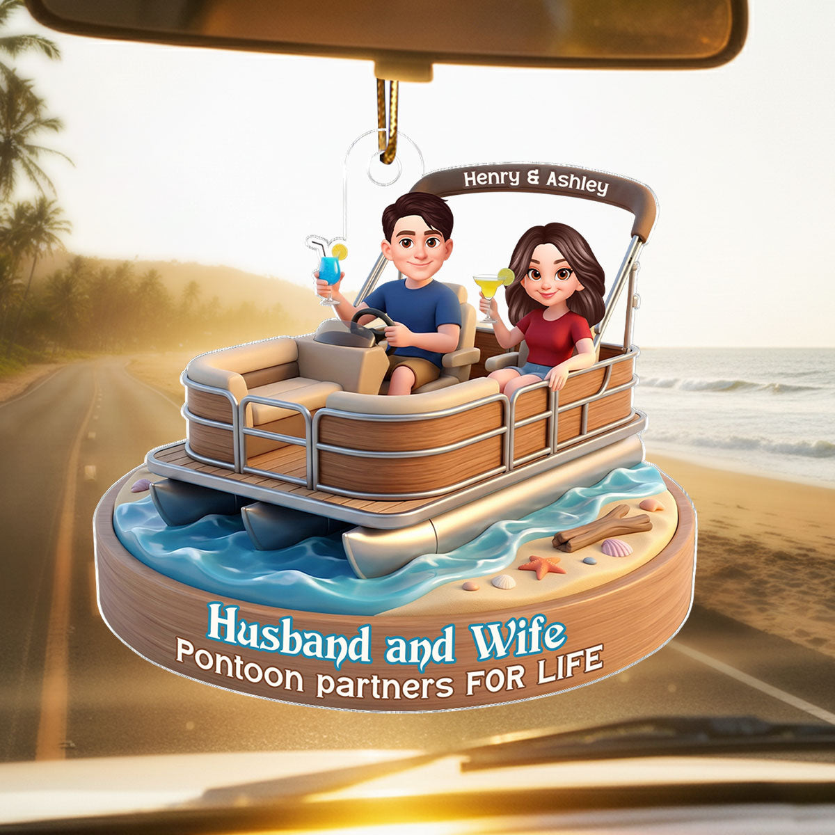 Husband and Wife Pontoon Partners for Life - Personalized Acrylic Car Hanger - Gift for him, Gift for her