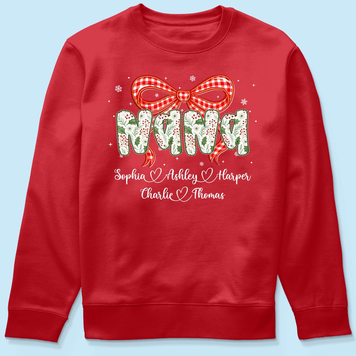 Grandma Coquette Floral Christmas Pattern With Kids Names - Personalized Shirt