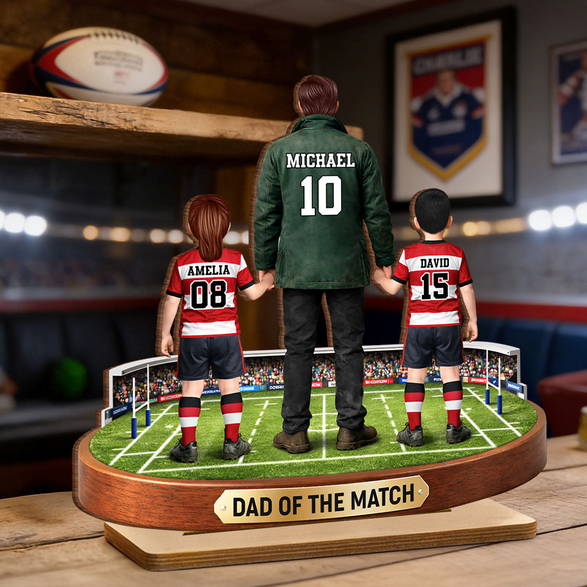 Dad Of The Match Rugby - Personalised 2-Layered Wooden Plaque - Gift For Rugby Dad