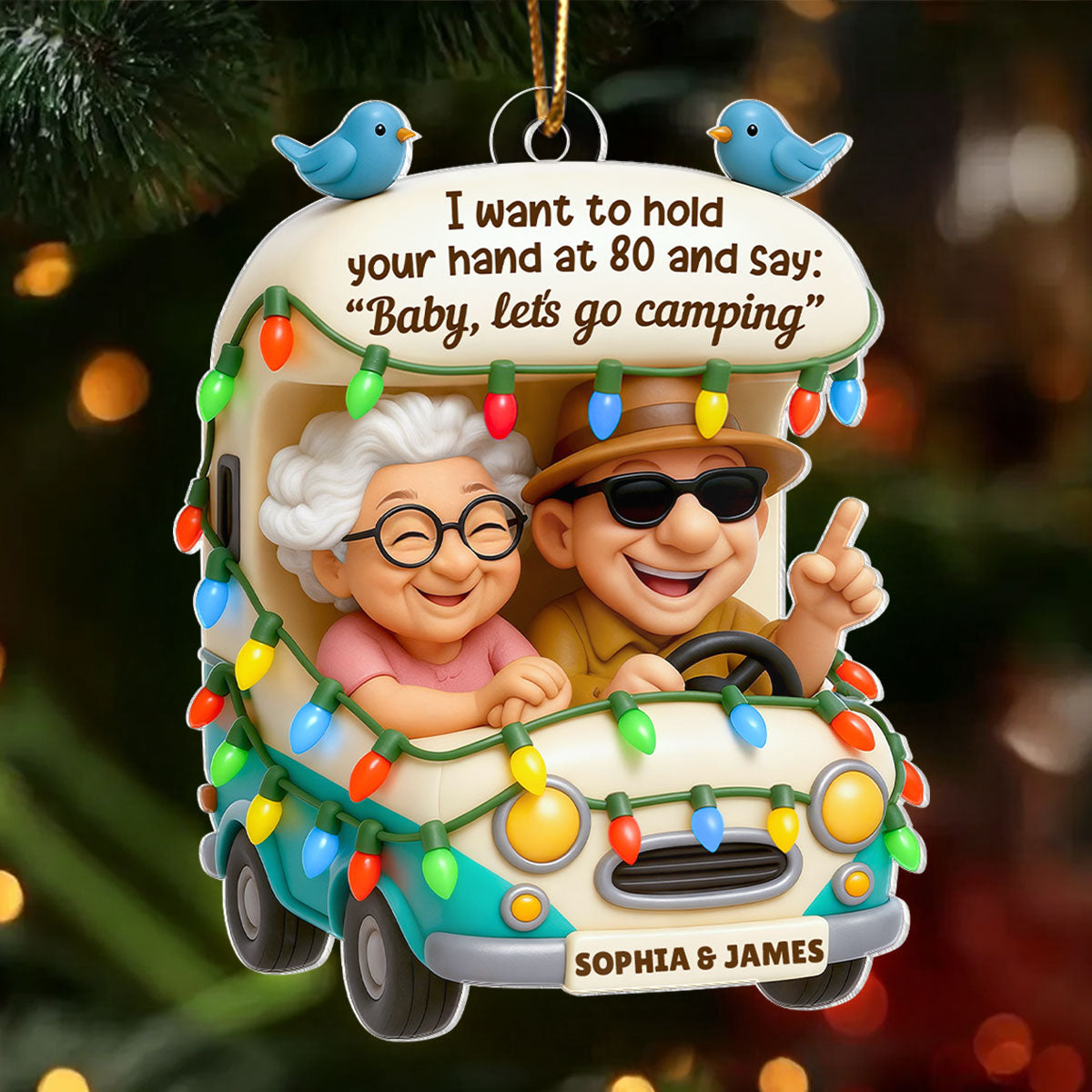 Baby Let's Go Camping Old Couple - Personalized Acrylic Ornament - Heartwarming Gift For Him, For Her, For Couple