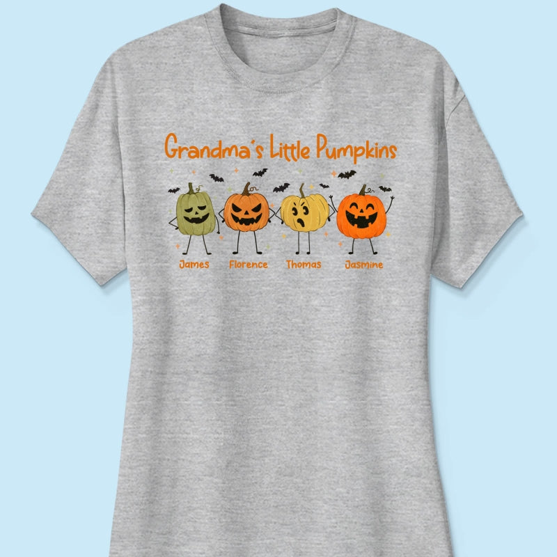 Grandma's Little Pumpkins Doodle Jack-o'-lantern Pumpkins - Personalized Shirt - Perfect Halloween Costume For Grandma, Mom