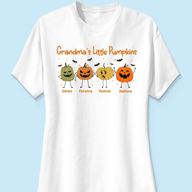 Grandma's Little Pumpkins Doodle Jack-o'-lantern Pumpkins - Personalized Shirt - Perfect Halloween Costume For Grandma, Mom