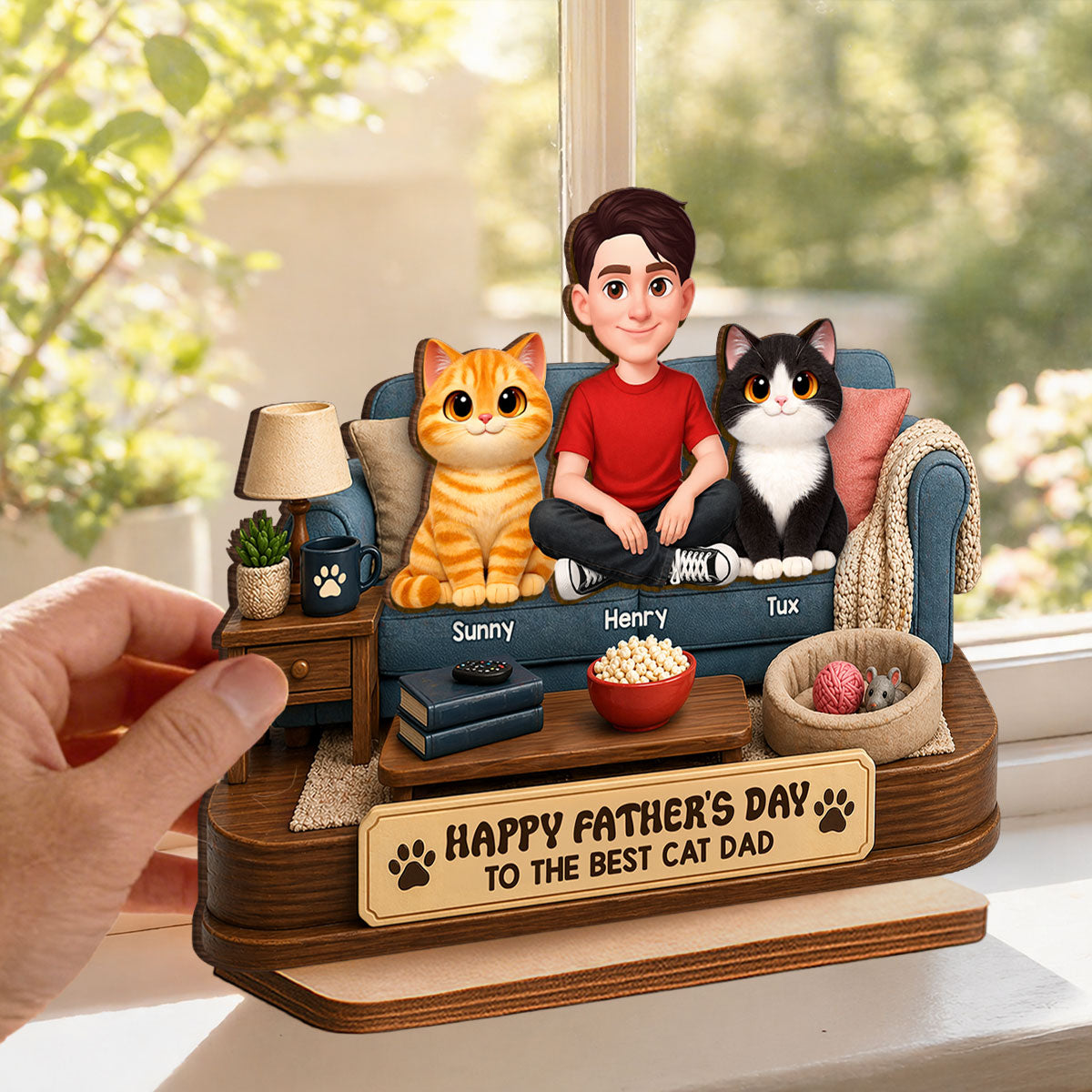 Happy  Best Cat Dad - Personalized 2-Layered Wooden Plaque -  Gift For Cat Dad, Cat Lovers
