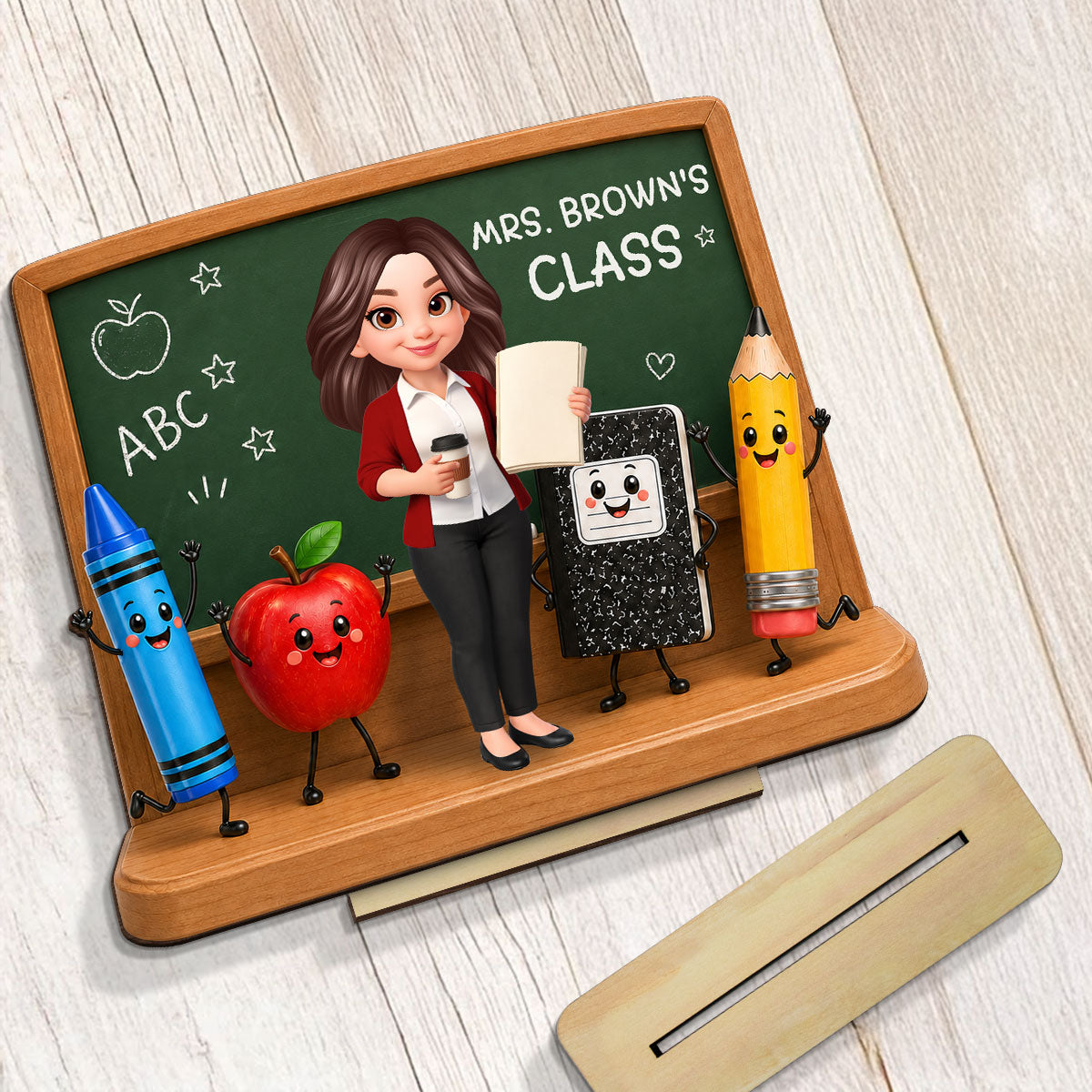 Pretty Teacher - Personalized 2-Layered Wooden Plaque - Back To School Gift For Teacher, Office Decor