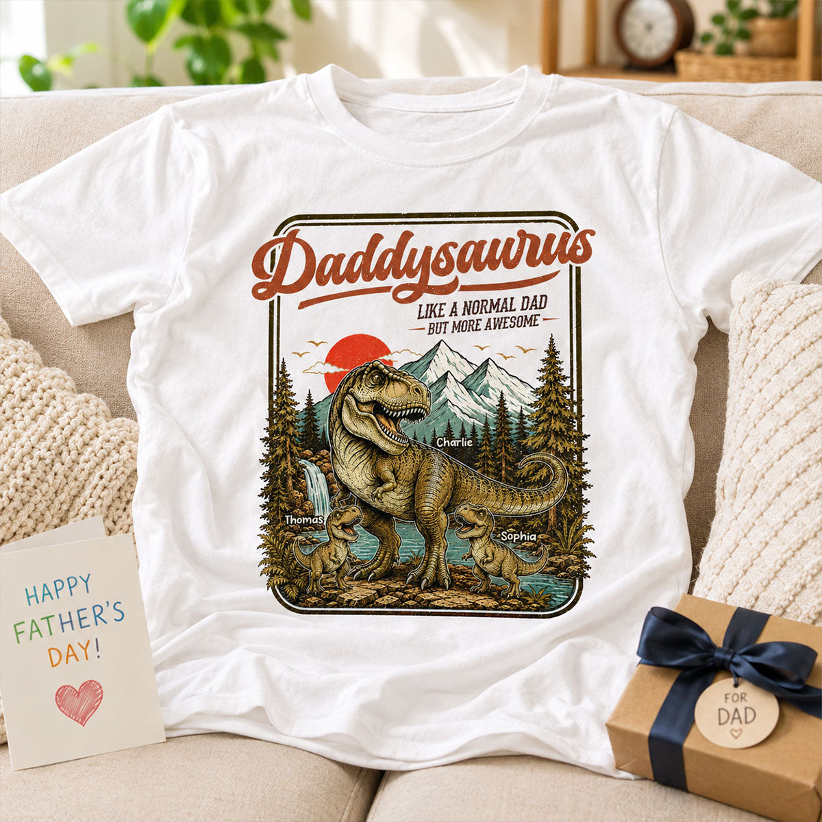 Retro Vintage Daddysaurus - Personalized Shirt - Funny Father's Day Gift For Dad, Husband