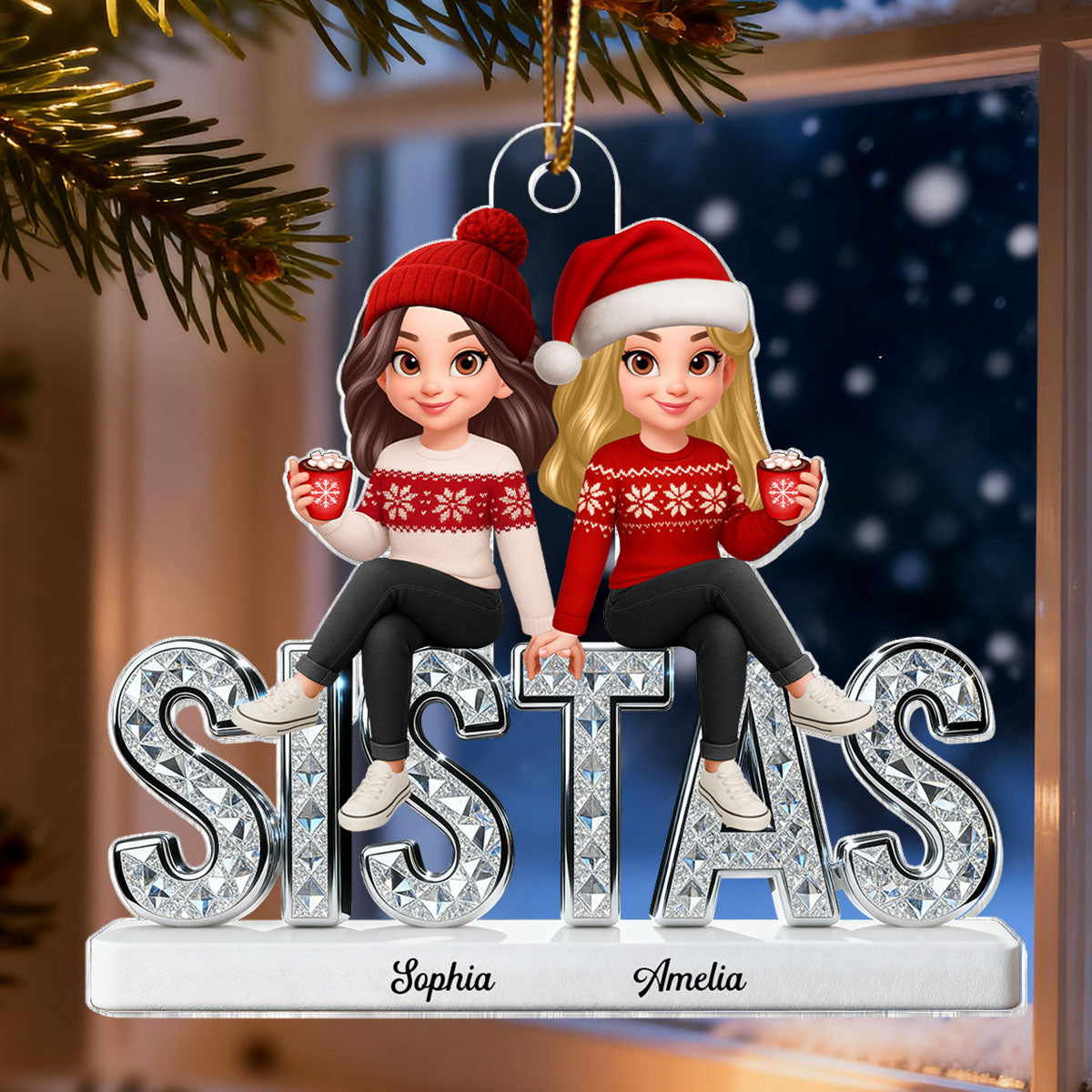 3D Shining Effect Sistas - Personalized Acrylic Ornament - Christmas Gift For Sisters