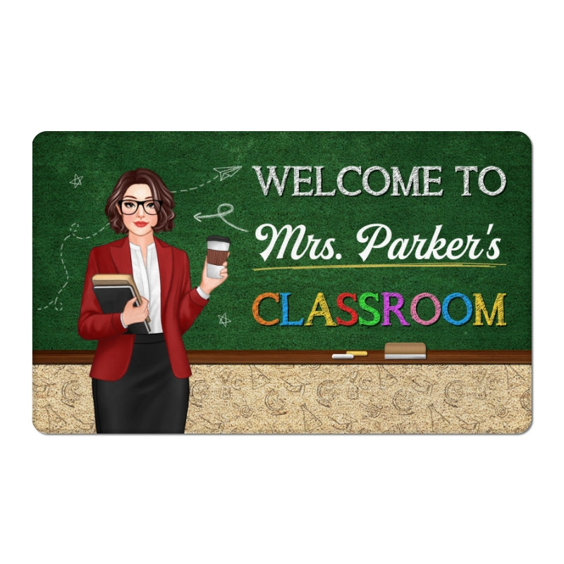 Welcome To Teacher Classroom Blackboard Personalized Doormat