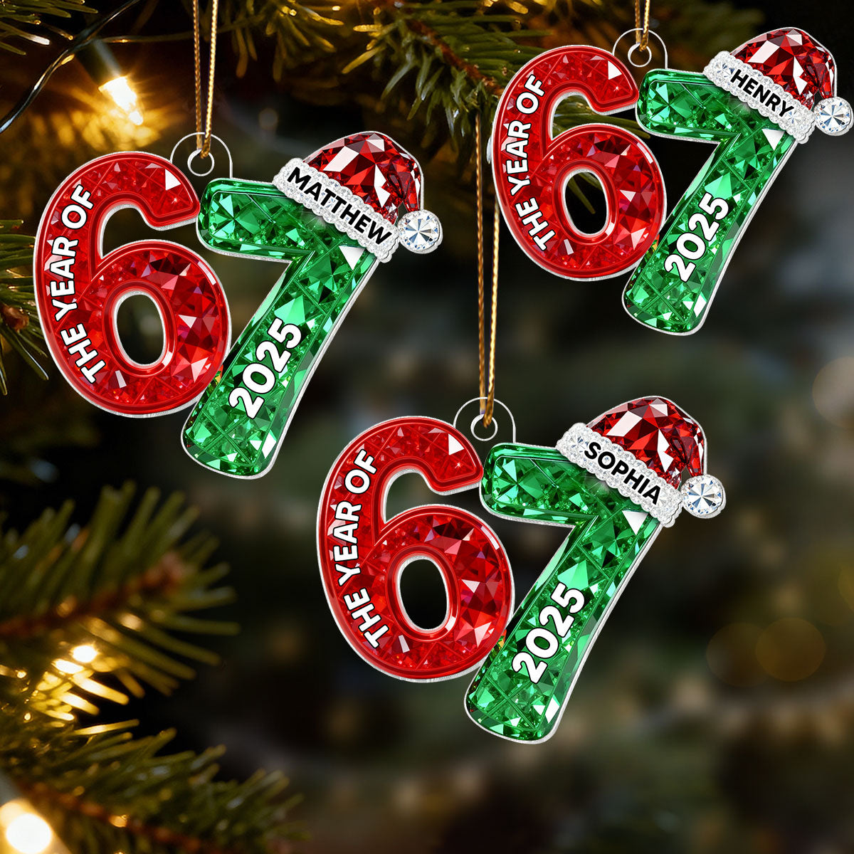 3D Effect Flat 67 Six Seven 2025 Slang Christmas - Personalized Acrylic Ornament - Funny Christmas Gift For Teen, Grandkid, Gen Alpha