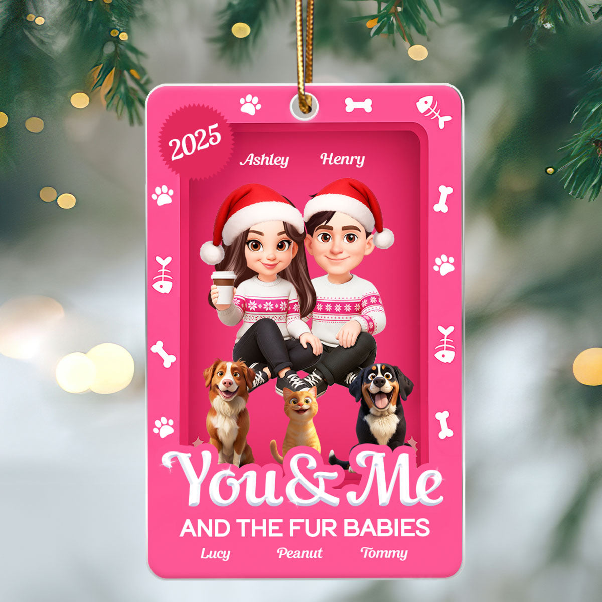 You & Me And The Fur Babies - Personalized Acrylic Ornament - Christmas Gift For Cat Lovers, Dog Lovers