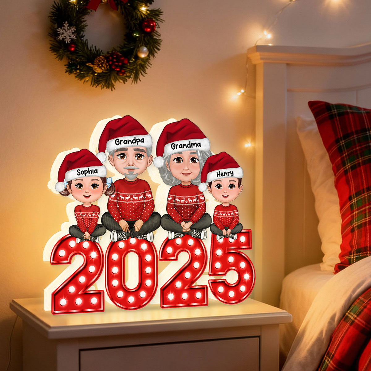 Christmas Grandma Grandpa And Grandkids Marquee Pattern Effect - Personalized Light Box
