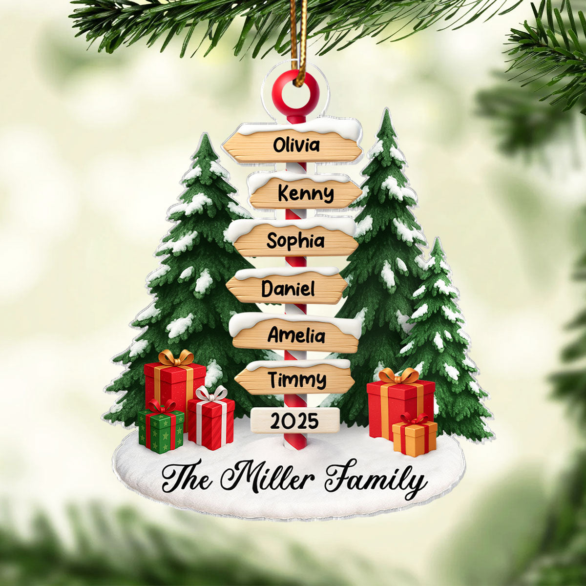 Family Member Direction Sign Post - Personalized Acrylic Ornament - Christmas Gift for Family