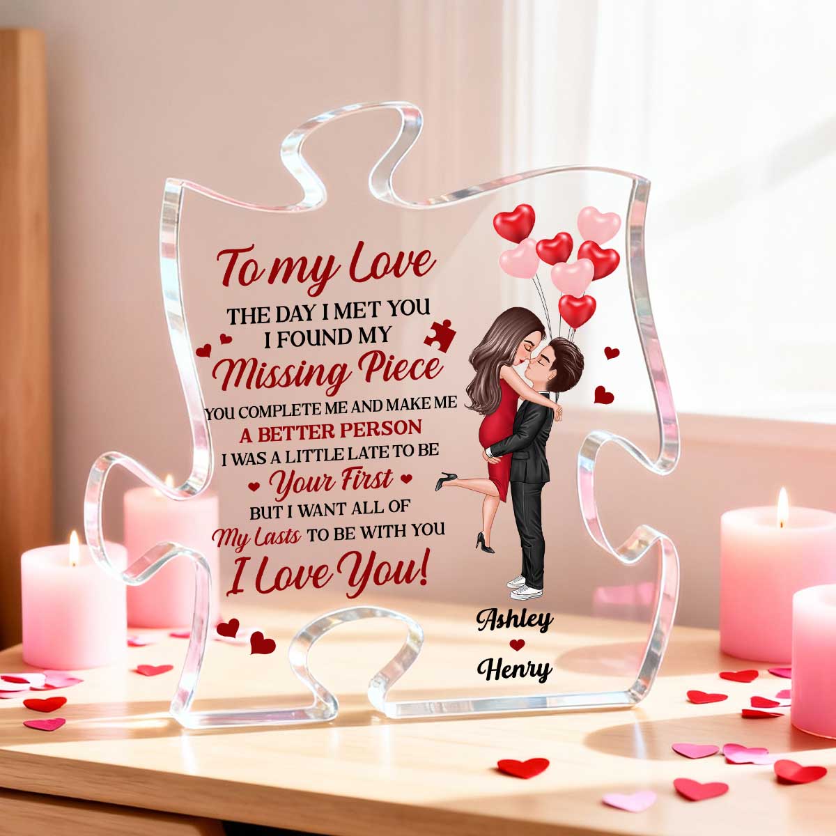The Day I Met You I Found My Missing Piece - Personalized Puzzle Acrylic Plaque - Gift for Couple, for Him, for Her