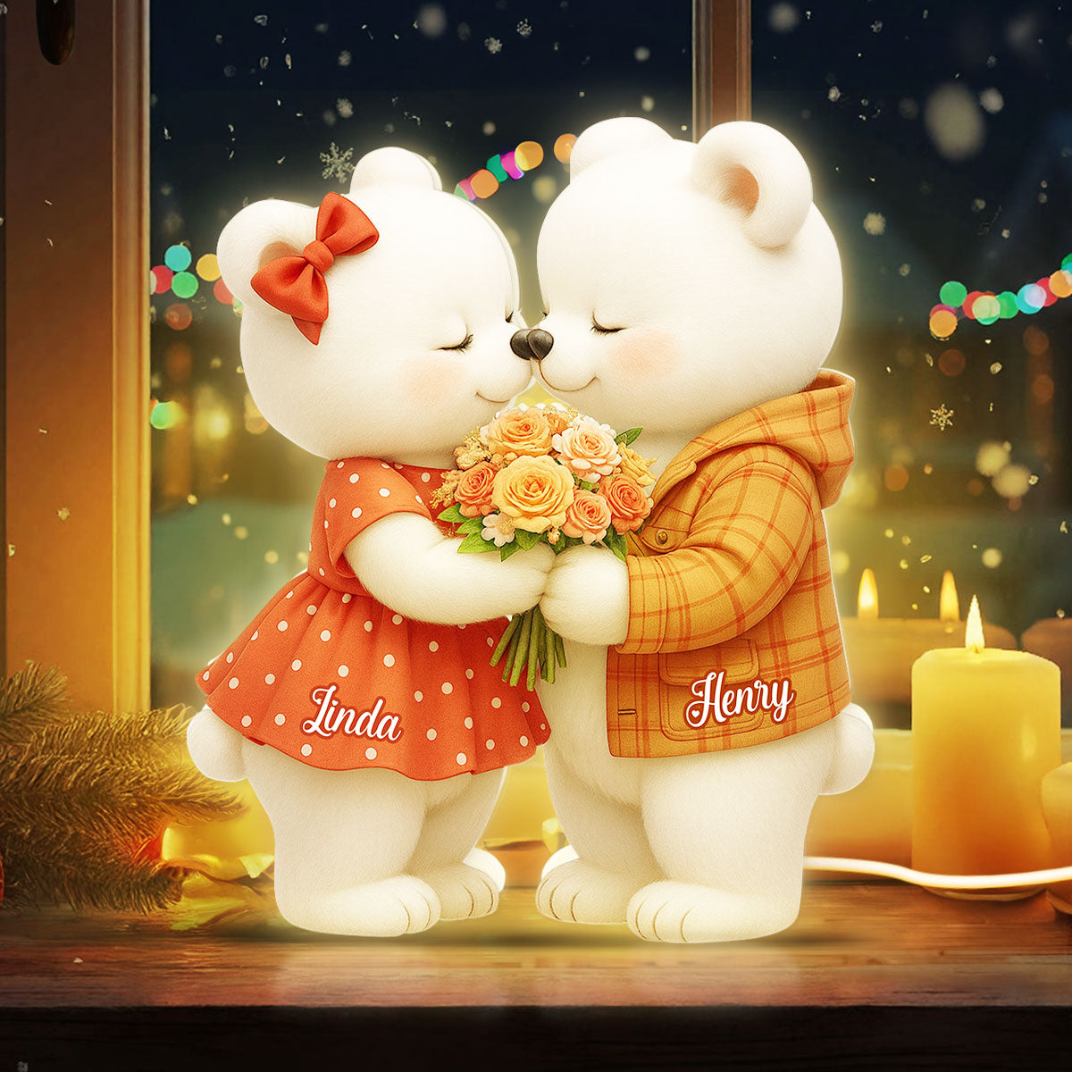 Loving Kissing Bear Couple - Personalized Light Box - Sentimental Gift for him, for her