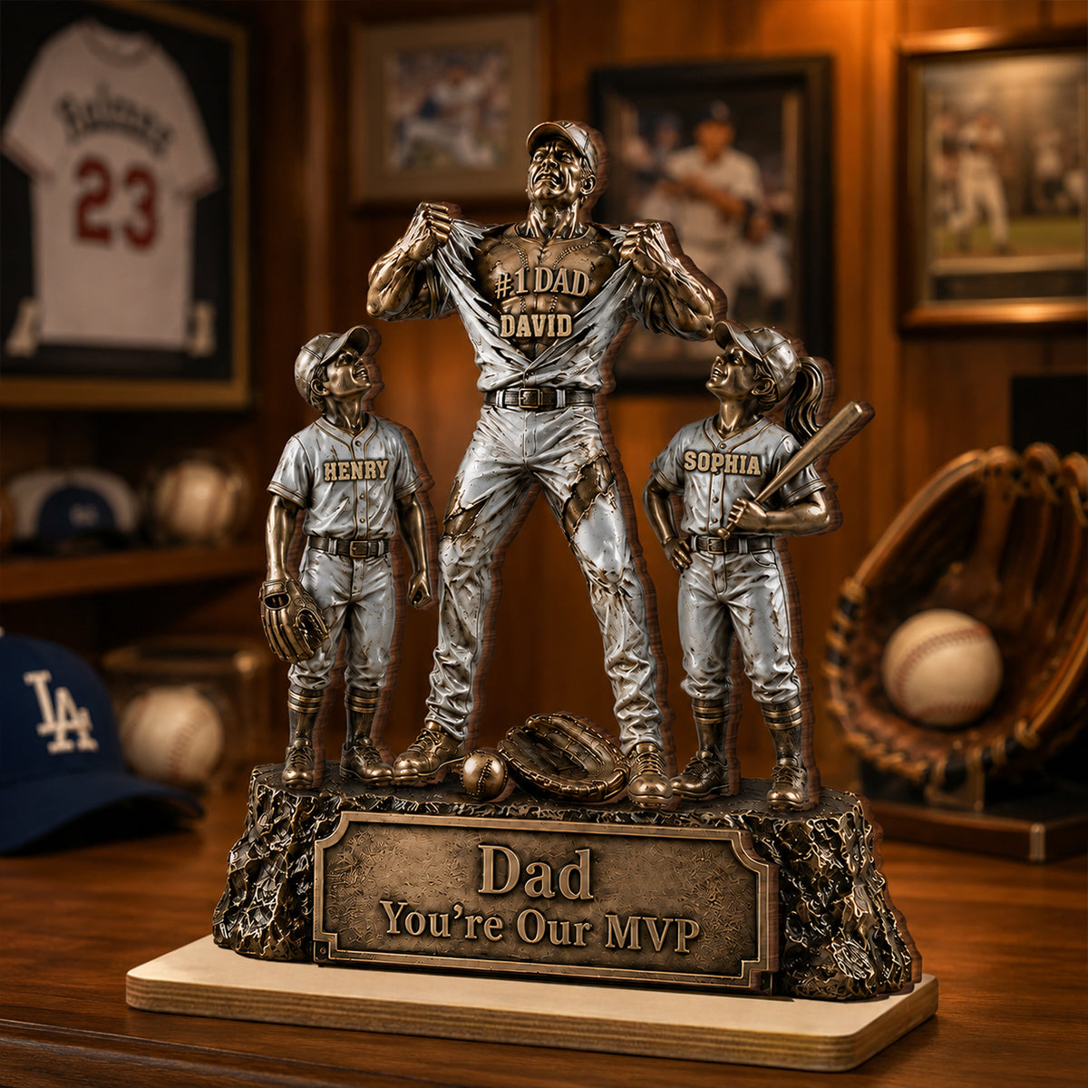 No 1 Dad Baseball Victory Trophy - Personalized 2-Layered Wooden Plaque -  Gift for Dad, Husband
