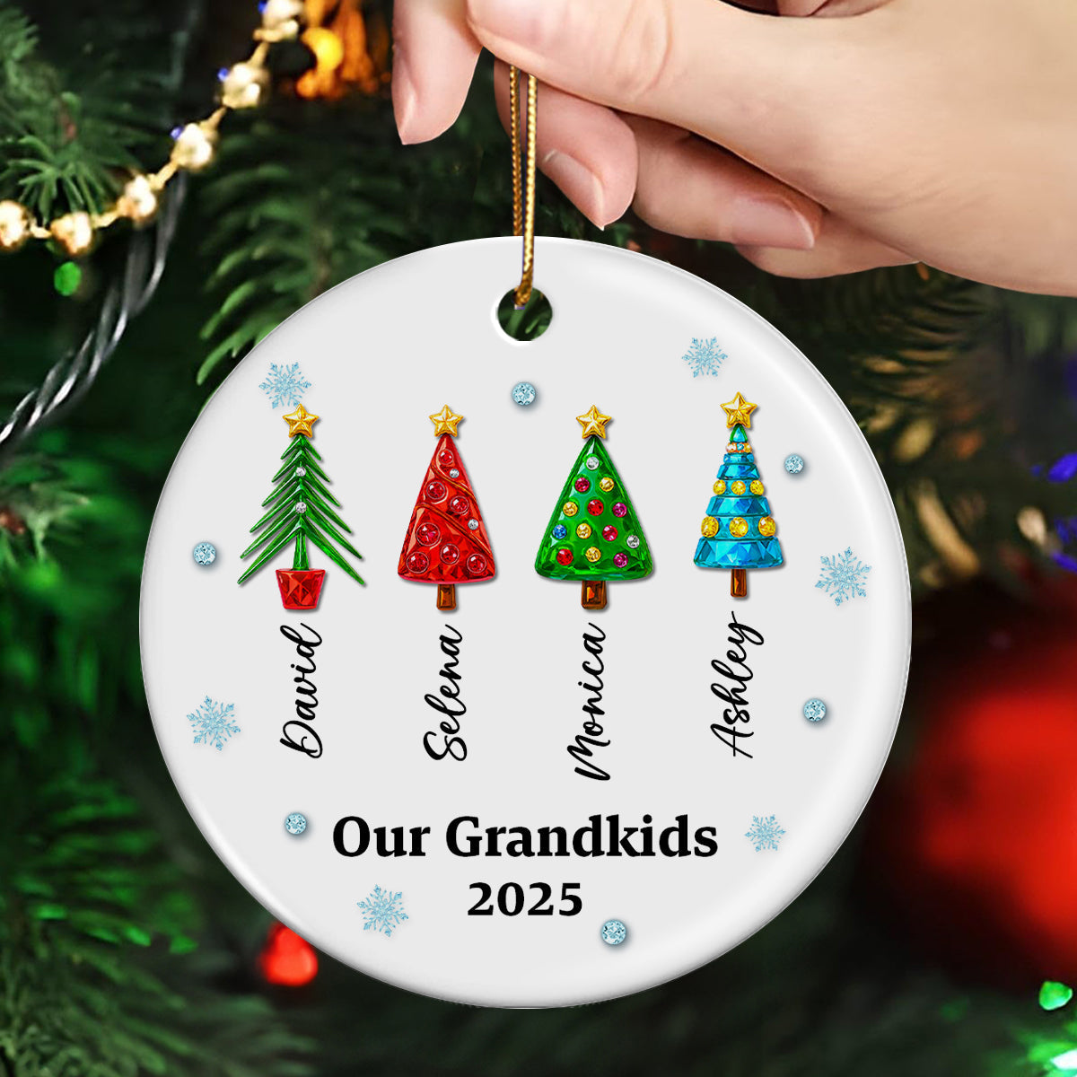 Our Grandkids 3D Crystal Effect Christmas Tree - Personalized Ceramic Ornament - Christmas Gift for Grandma, Grandpa
