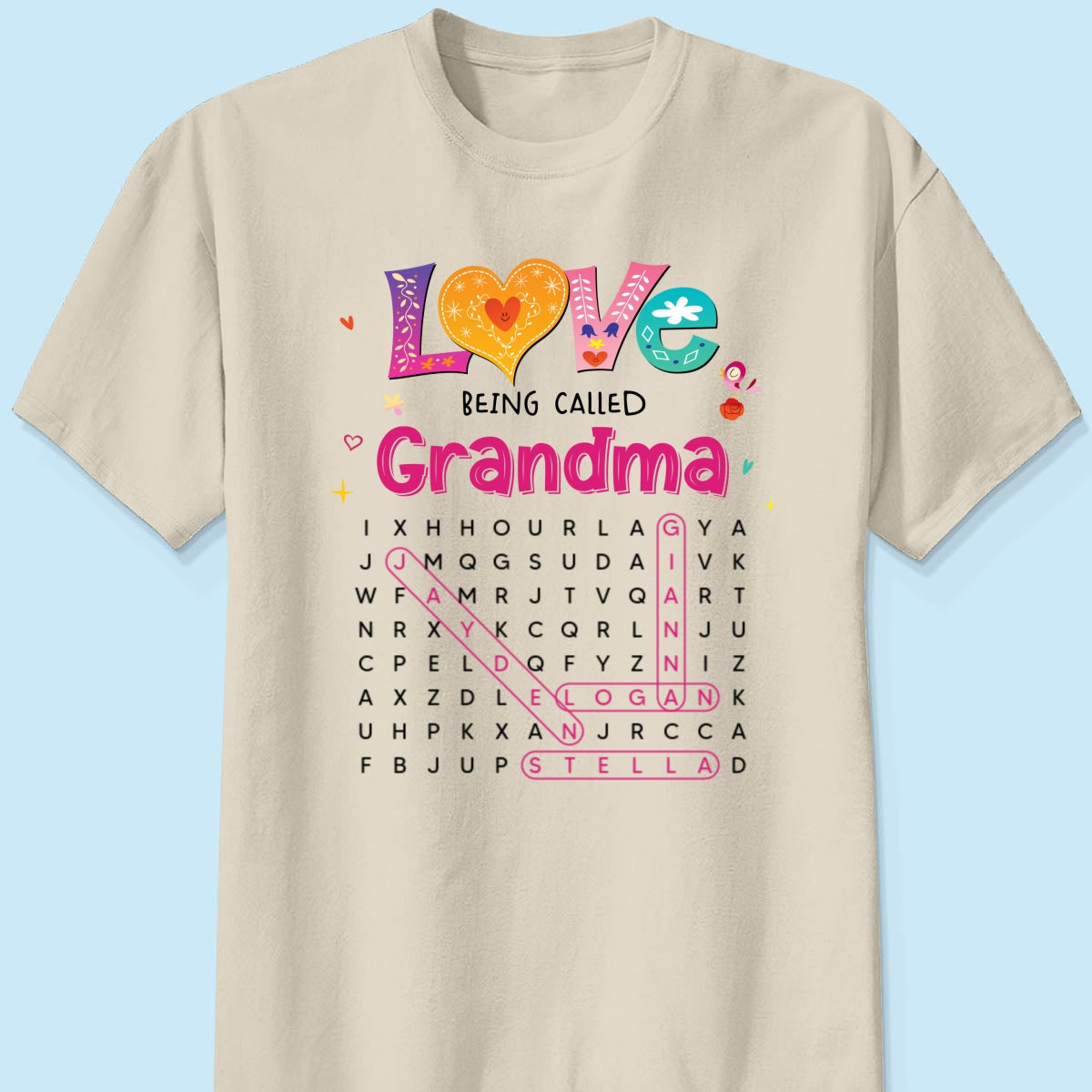 Love Being Called Grandma Colorful Word Search Puzzle - Personalized Shirt - Mother's Day Gift For Grandma Mom