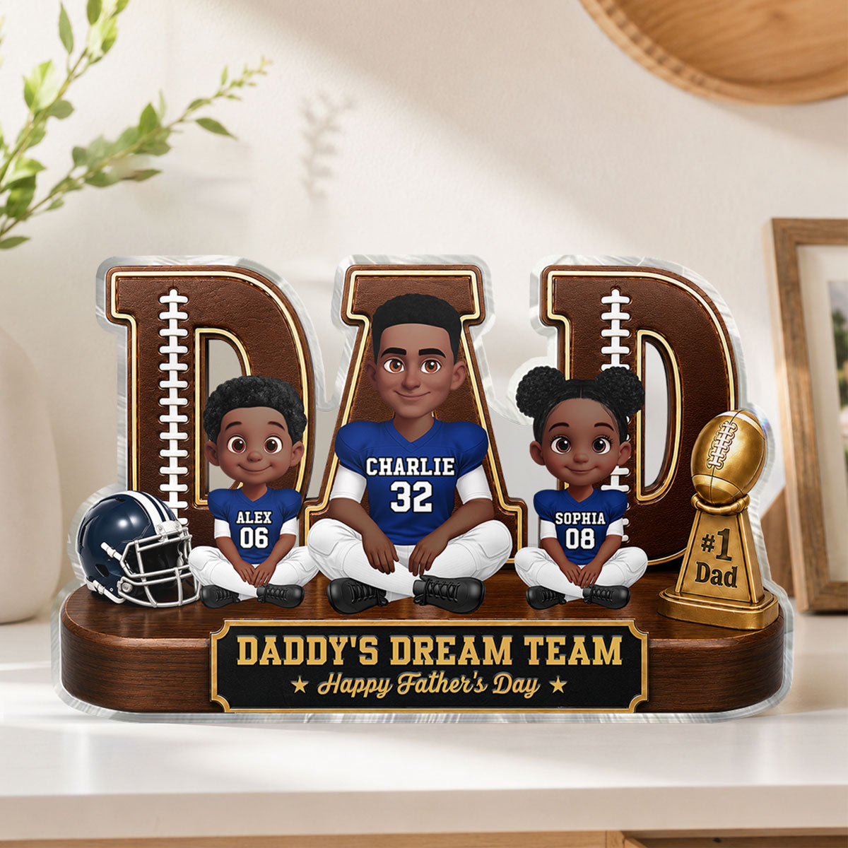 American Legend Football Family Daddy's Dream Team - Personalized Acrylic Block Plaque -  Gift For Dad, Husband