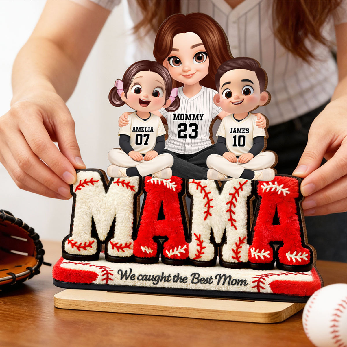 Mama Baseball And Kids - Personalized 2-Layered Wooden Plaque - Heartfelt Gift For Mom, Grandma