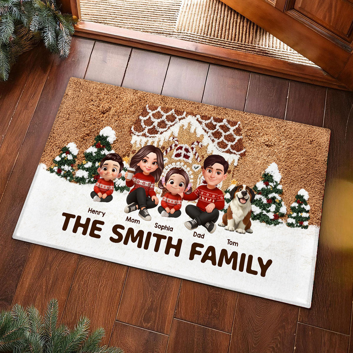 3D Effect Gingerbread House Family Christmas - Personalized Doormat
