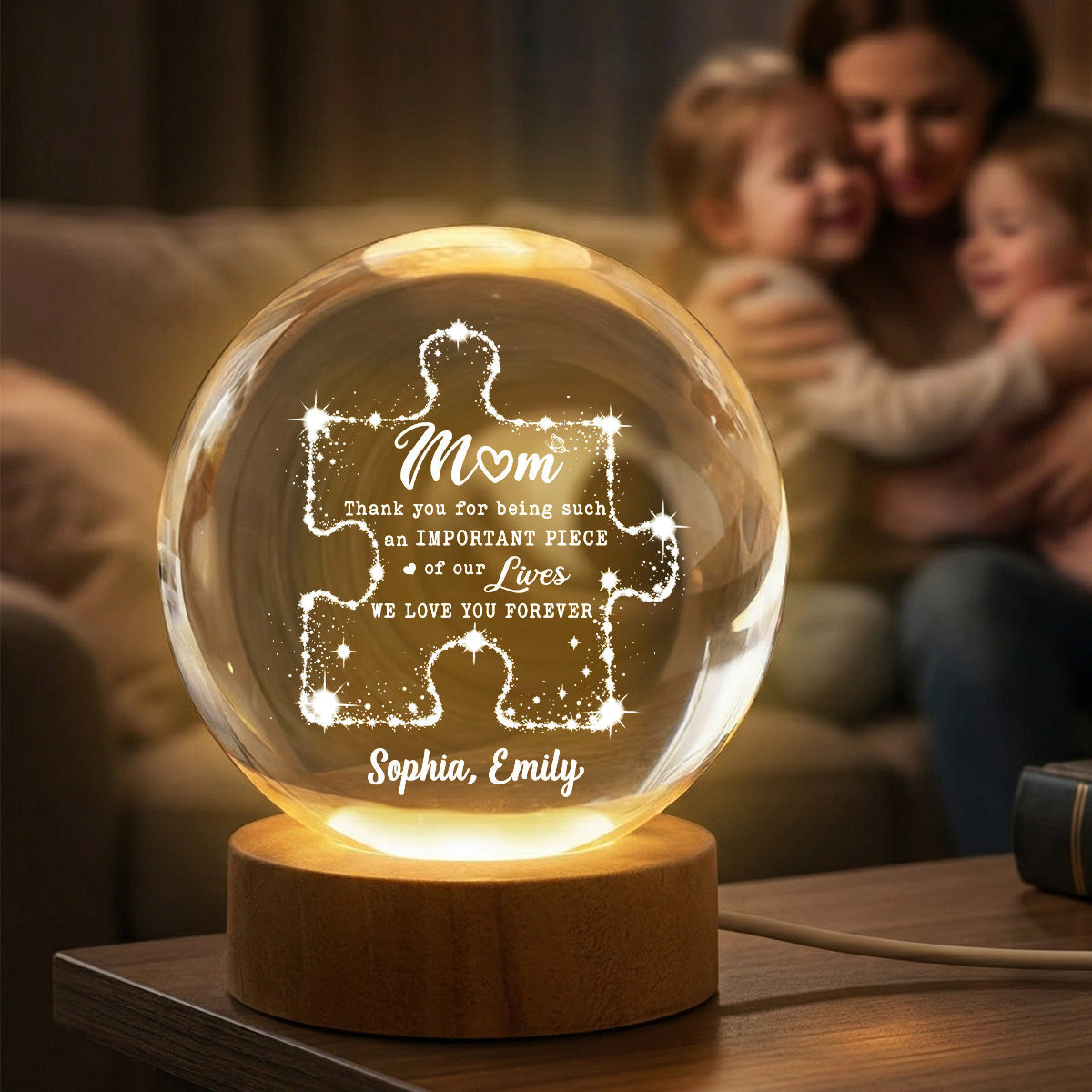 Mom Thank You Important Piece Of My Life - Personalized Crystal Ball LED Night Light - Gift For Mom