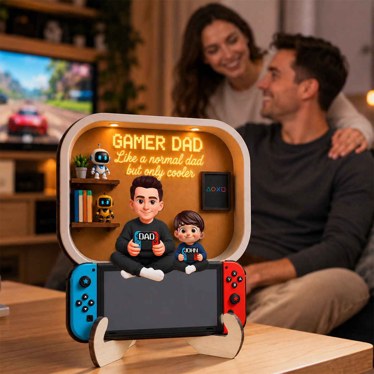 Gamer Dad And Kids - Personalized 2-Layered Wooden Plaque -  Gift For Dad, Husband, Gamers