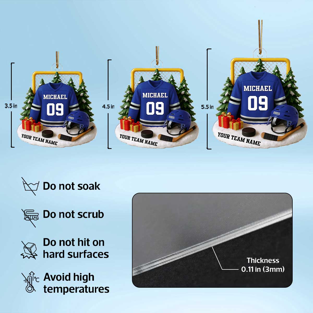 3D Effect Hockey Player Uniform - Personalized Acrylic Ornament - Christmas Gift For Hockey Players, Hockey Team