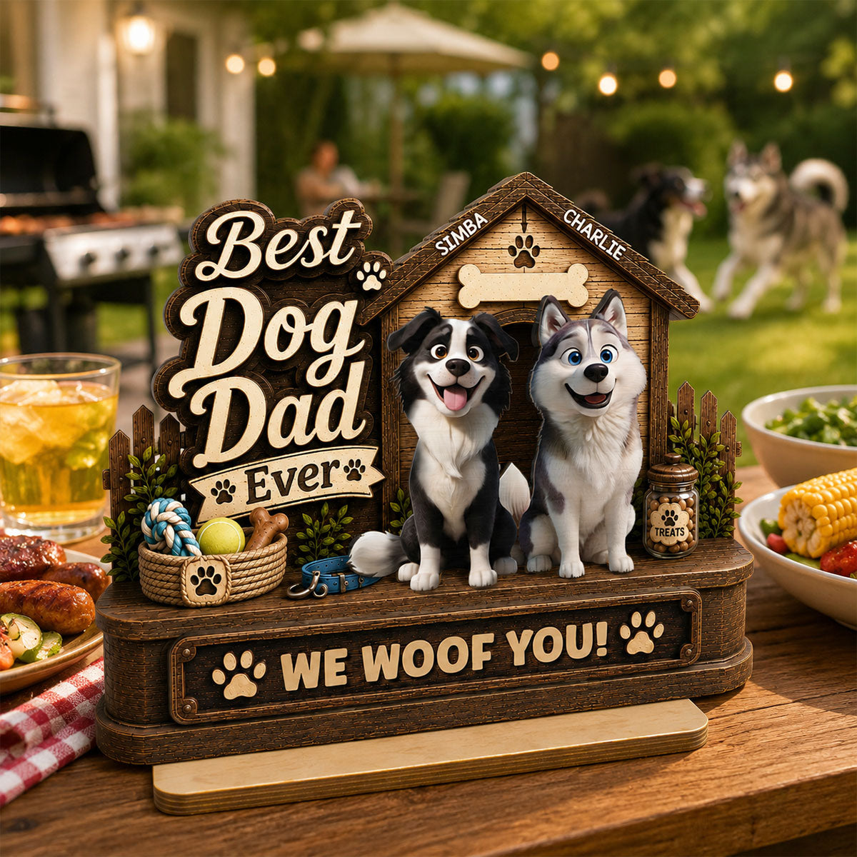 Best Dog Dad Ever Cute Dogs 2D Flat - Personalized 2-Layered Wooden Plaque -  Gift For Dog Dad