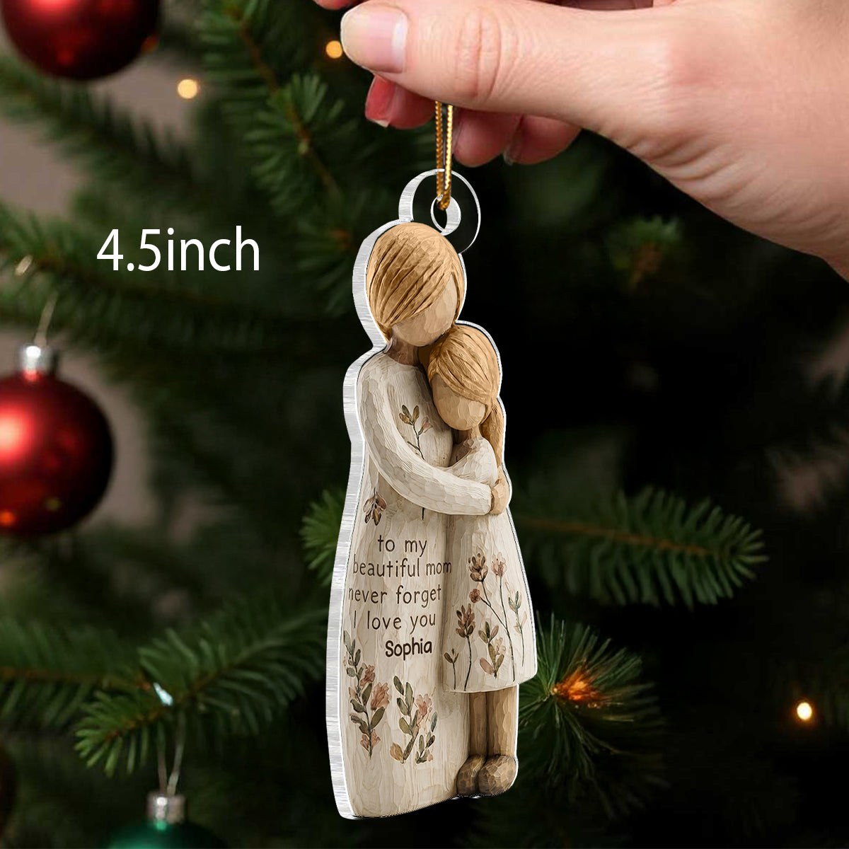 Mom And Daughter Son Faux Wood - Personalized Acrylic Ornament - Heartwarming Christmas Gift For Mom, For Family