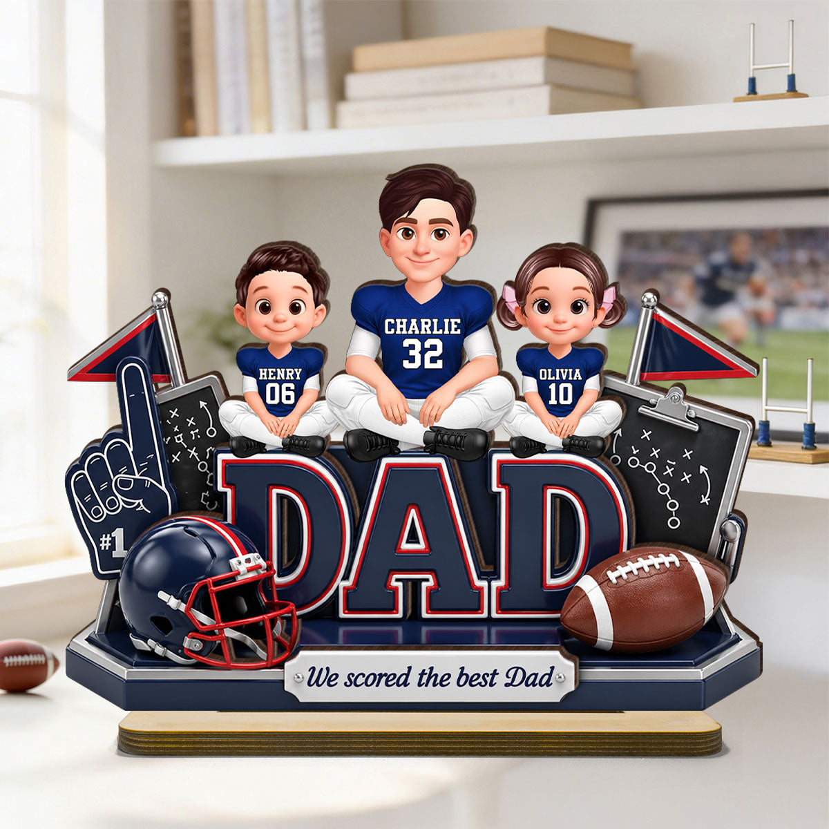 American Football We Scored The Best Dad - Personalized 2-Layered Wooden Plaque - Heartfelt Gift For Football Dad, Gift For Husband