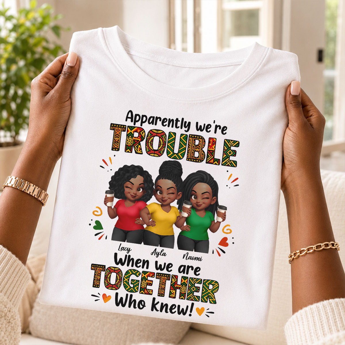 Tribal Pattern Besties Trouble Together - Personalized Shirt - Birthday Gift, Gift For Best Friends