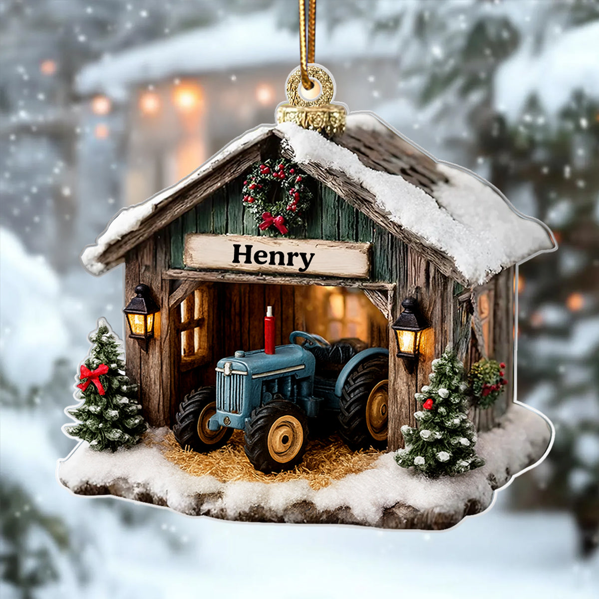 Custom Farmhouse Tractor Barn Christmas - Personalized Acrylic Ornament - Holiday Keepsake 2025
