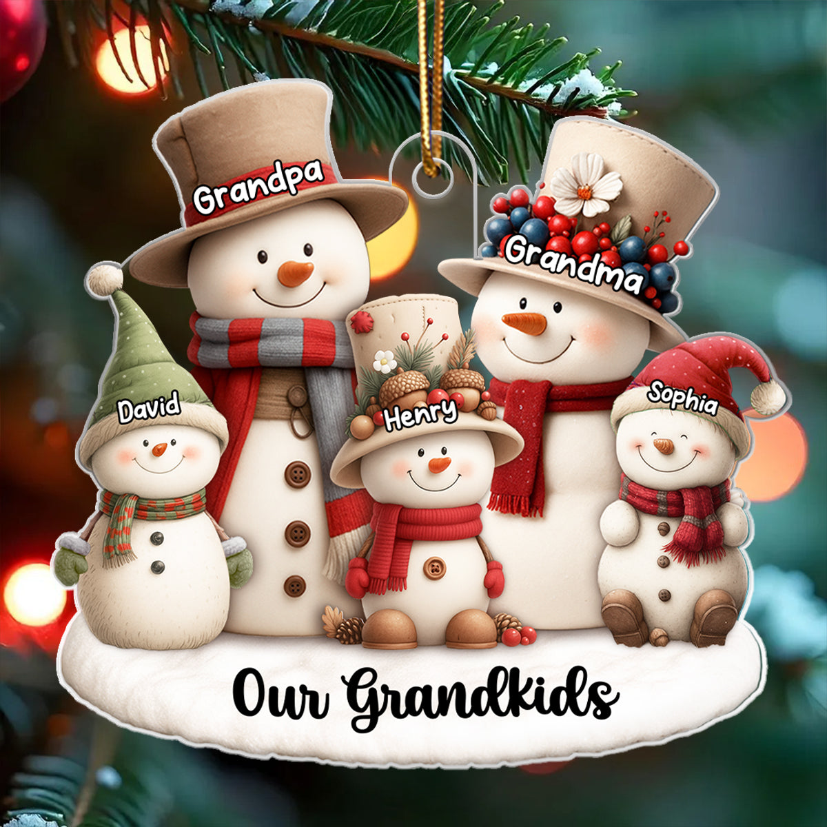 Whimsical Snowman Christmas Grandparents with Grandkids - Personalized Acrylic Ornament - Chritsmas Gift for Grandma, Grandpa