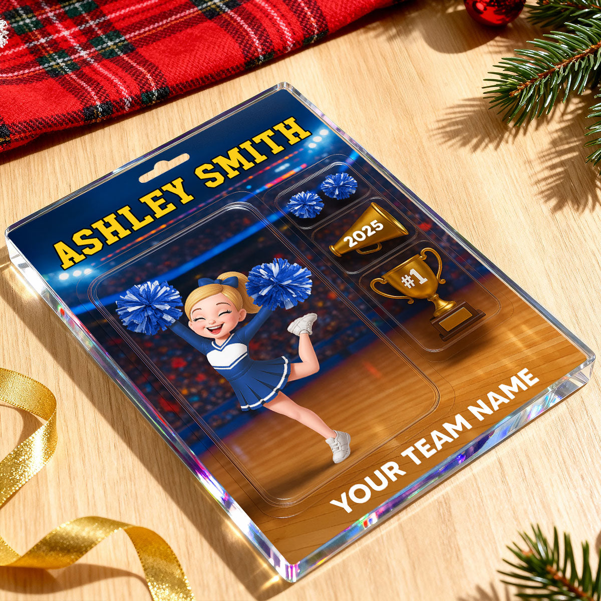 3D Effect Cheerleader Custom Figure Style Christmas - Personalized Acrylic Block Plaque - Christmas Gift For Cheerleaders