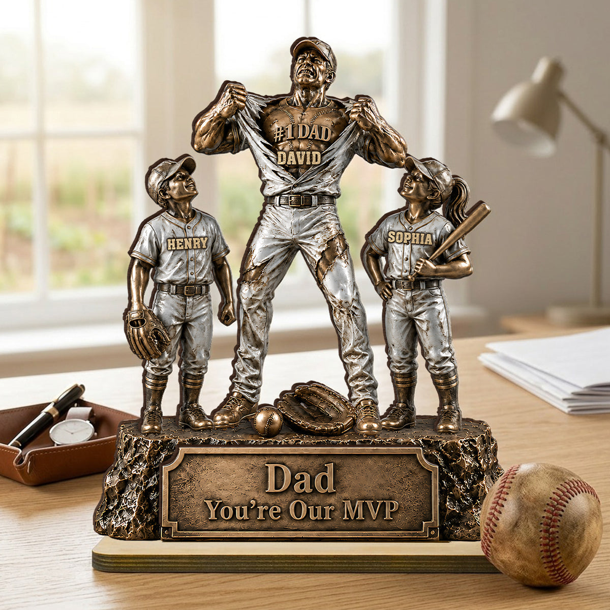 No 1 Dad Baseball Victory Trophy - Personalized 2-Layered Wooden Plaque -  Gift for Dad, Husband