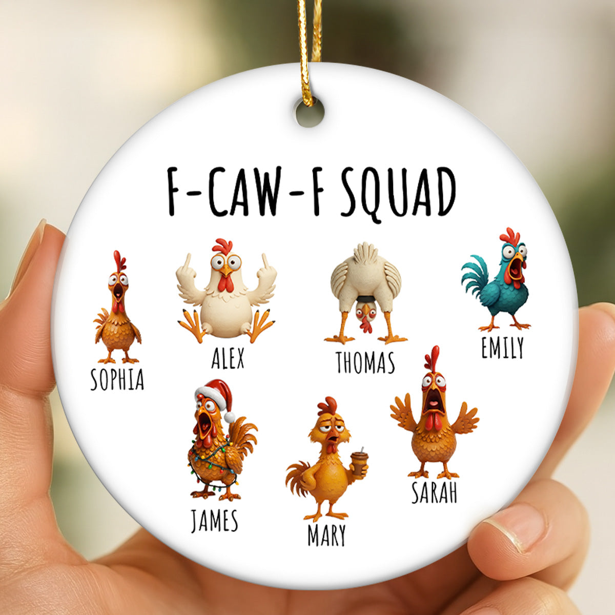 F-Caw-F Squad Funny Chicken Staff - Personalized Ceramic Ornament - Funny Gift For Coworkers, Colleagues